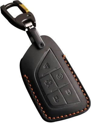 Premium Leather 5-Button Key Fob Cover Case for Cadillac Escalade CT4 CT5 Lyriq 2021-2025, for Cadillac XT4 XT5 2025 2024 (Black)