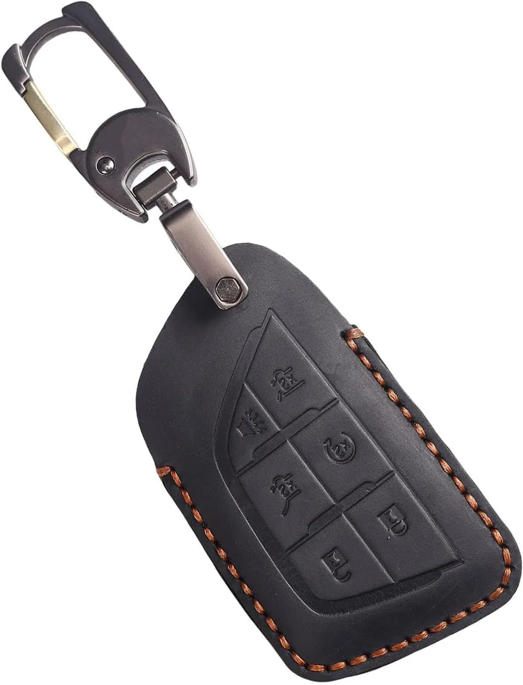 Premium Leather 6-Button Key Fob Cover Case for Cadillac Escalade CT4 CT5 Lyriq 2021-2025, for Cadillac XT4 XT5 2025 2024 (Black)