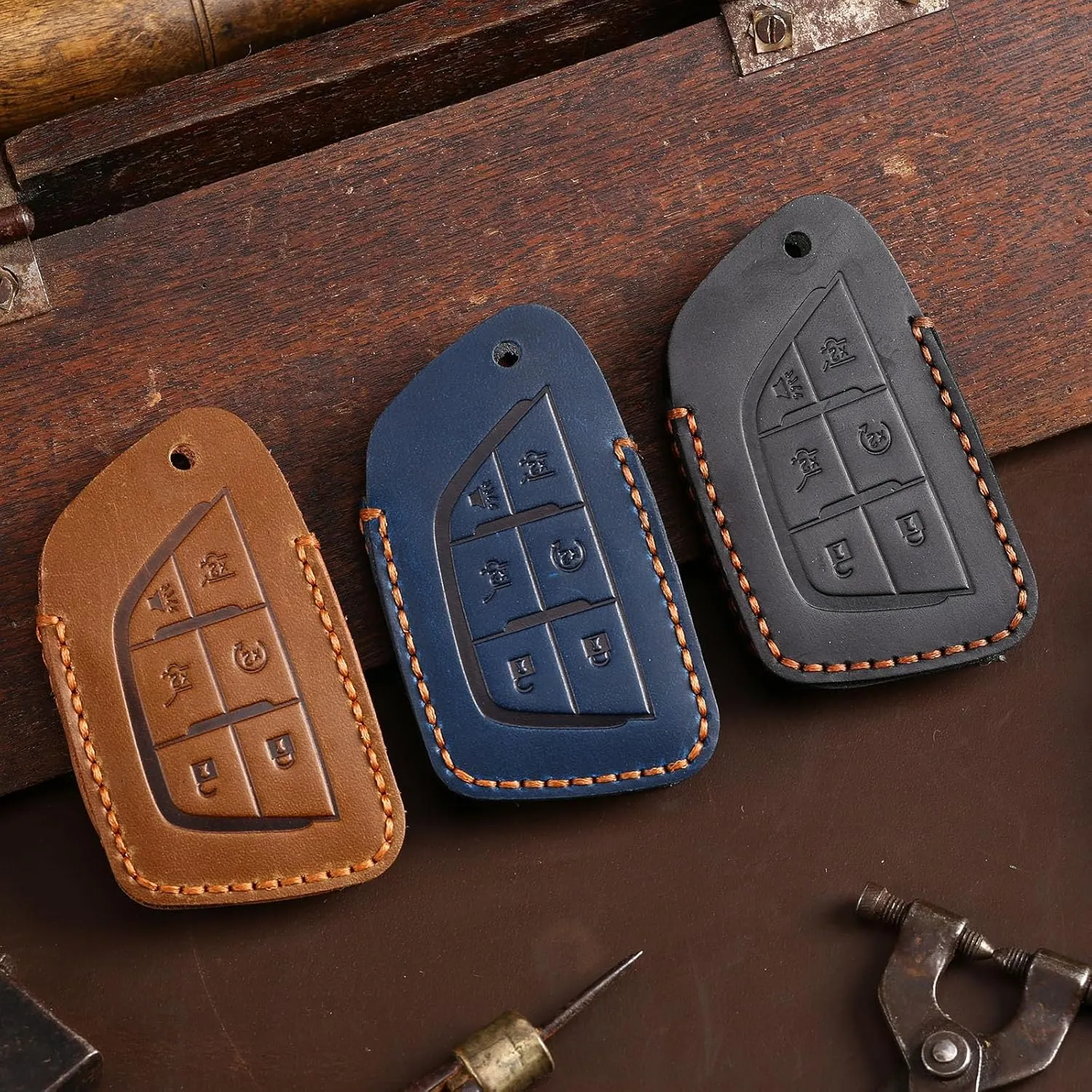 Premium Leather 6-Button Key Fob Cover Case for Cadillac Escalade CT4 CT5 Lyriq 2021-2025, for Cadillac XT4 XT5 2025 2024 (Black)