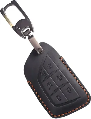 Premium Leather 6-Button Key Fob Cover Case for Cadillac Escalade CT4 CT5 Lyriq 2021-2025, for Cadillac XT4 XT5 2025 2024 (Black)