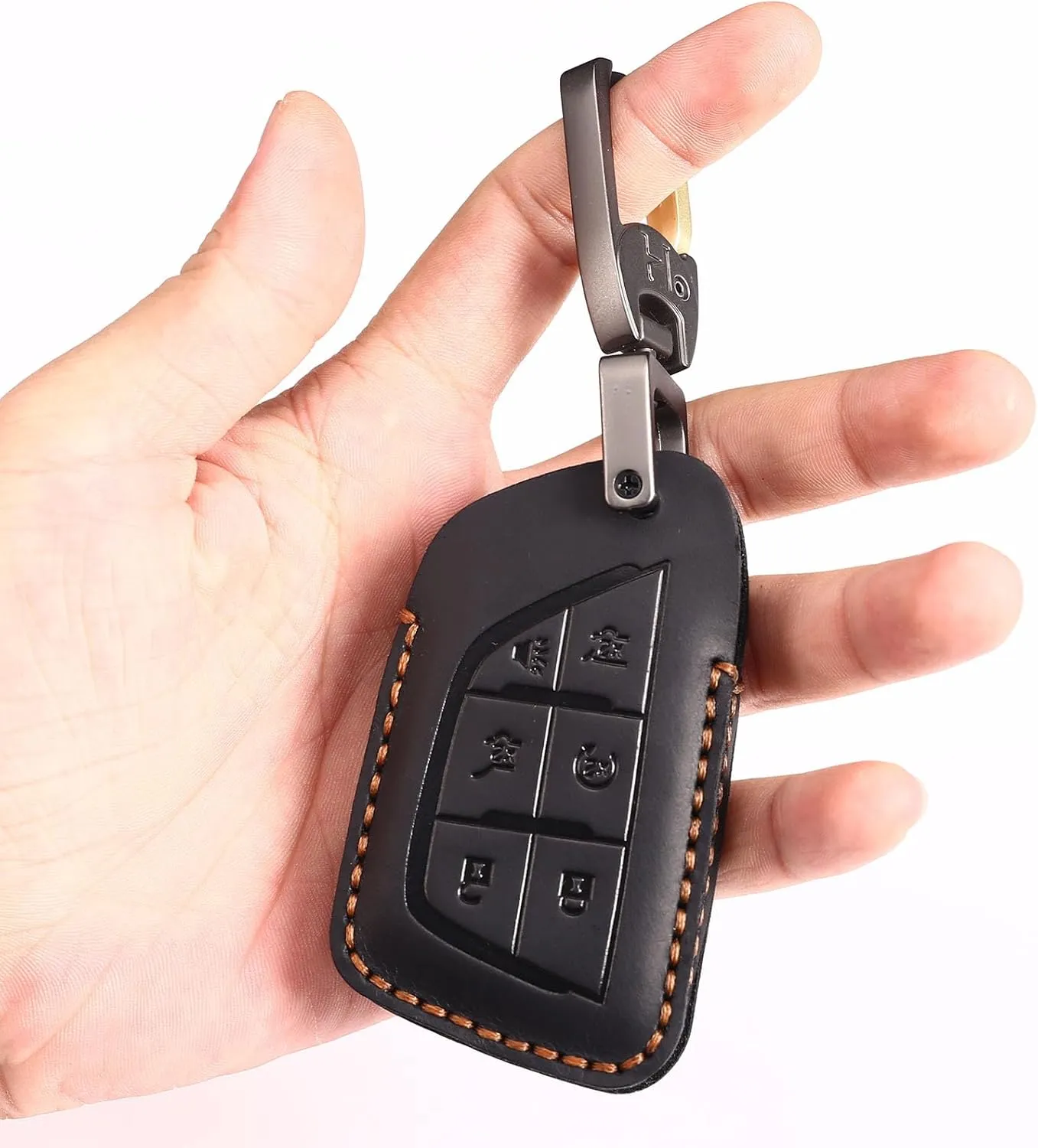 Premium Leather 6-Button Key Fob Cover Case for Cadillac Escalade CT4 CT5 Lyriq 2021-2025, for Cadillac XT4 XT5 2025 2024 (Black)