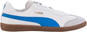 PUMA King 21 Men's Indoor Soccer Shoes - Classic Style, Modern Functionality, Soft Leather Upper, Rubber Outsole (White/Bluemazing, US 10)
