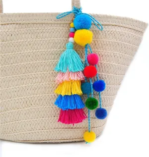QTMY Pom Pom Tassel Long Bag Pendant Charm Keyring Keychain for Women Purse Handbag Decor