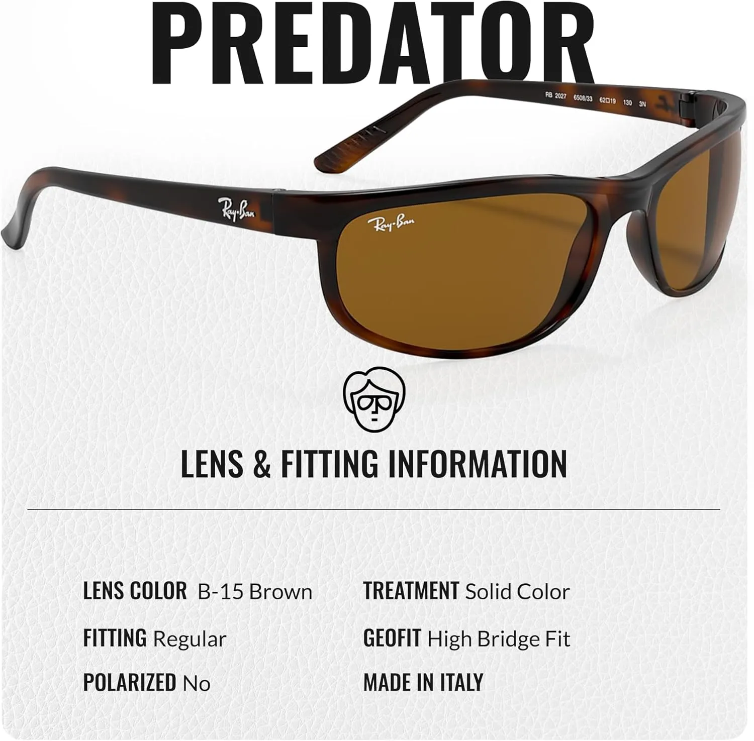 Ray-Ban RB2027 PREDATOR 2 Rectangle Sunglasses With Eyewear Kit Bundle - High Bridge Fit - Retro Sunglasses