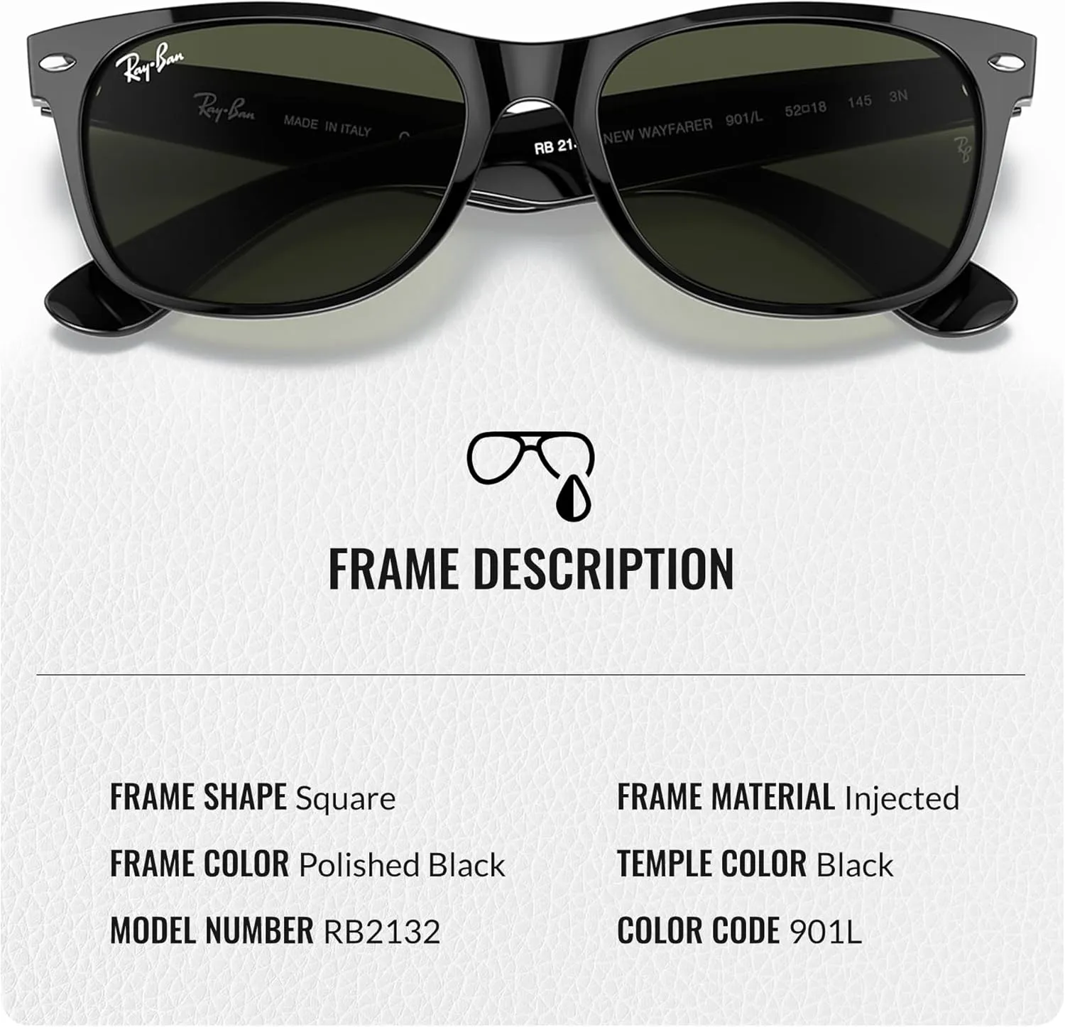 Ray-Ban RB2132 NEW WAYFARER Classic Square Shape Sunglasses With Eyewear Kit Bundle - High Bridge Fit - Square Sunglasses