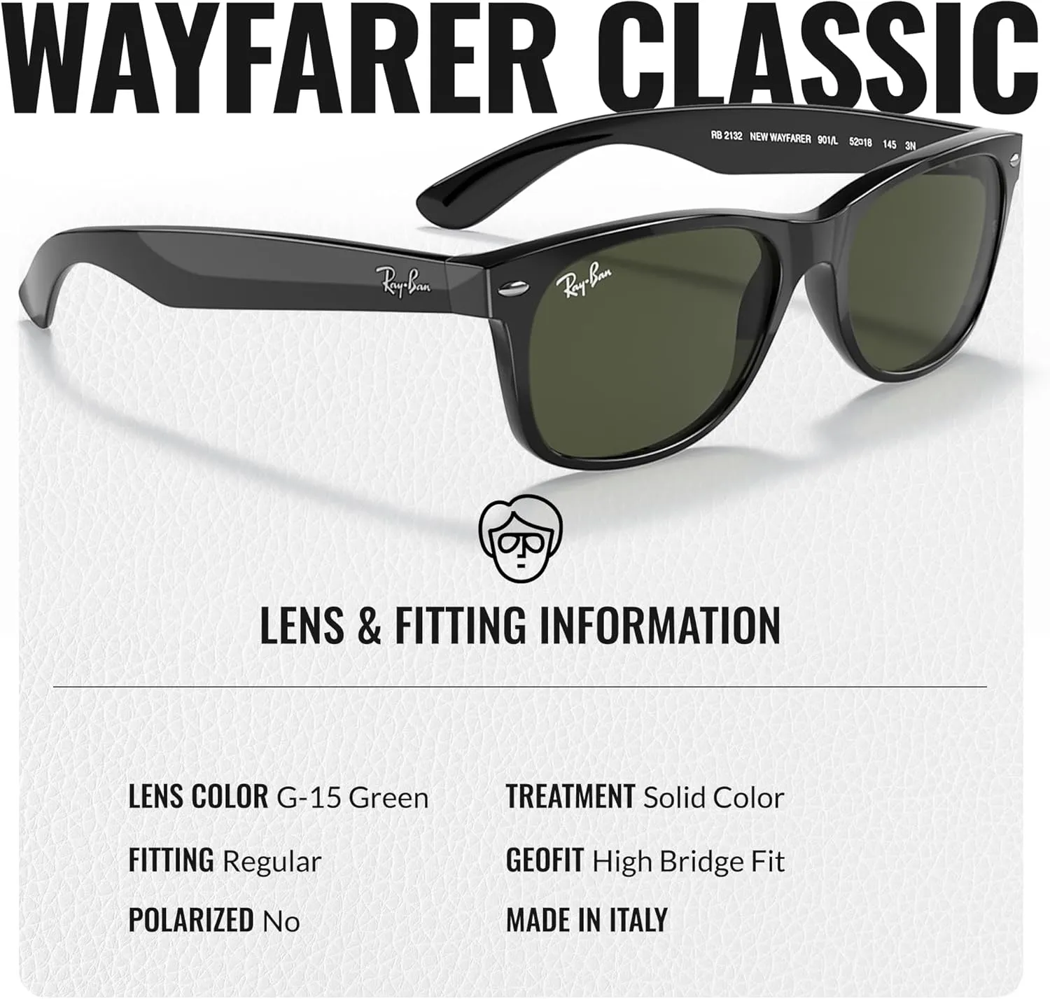 Ray-Ban RB2132 NEW WAYFARER Classic Square Shape Sunglasses With Eyewear Kit Bundle - High Bridge Fit - Square Sunglasses