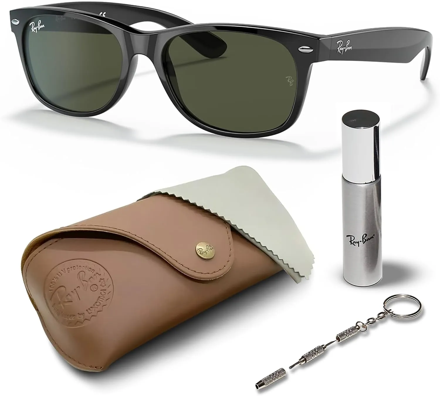 Ray-Ban RB2132 NEW WAYFARER Classic Square Shape Sunglasses With Eyewear Kit Bundle - High Bridge Fit - Square Sunglasses