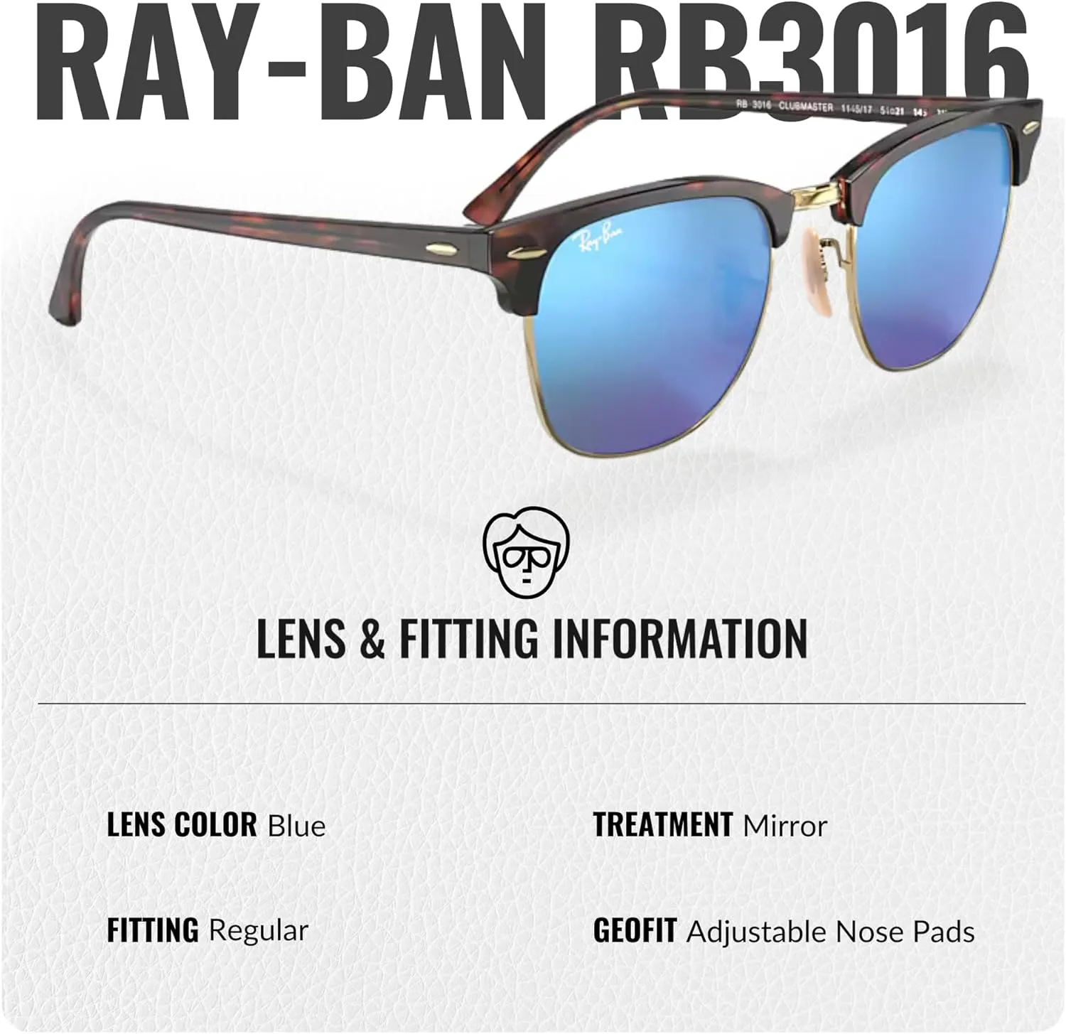 Ray-Ban RB3016 Clubmaster Classic Square Shape Sunglasses With Eyewear Kit Bundle - High Bridge Fit -Casual Square Sunglasses