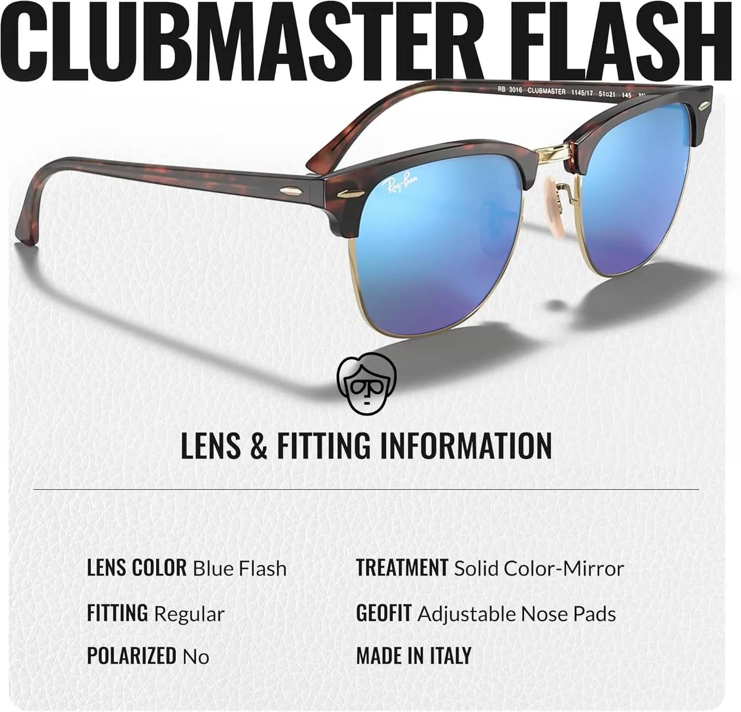 Ray-Ban RB3016 Clubmaster Classic Square Shape Sunglasses With Eyewear Kit Bundle - High Bridge Fit -Casual Square Sunglasses