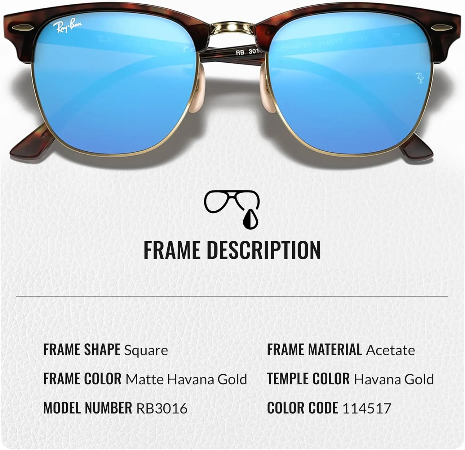 Ray-Ban RB3016 Clubmaster Classic Square Shape Sunglasses With Eyewear Kit Bundle - High Bridge Fit -Casual Square Sunglasses