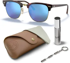 Ray-Ban RB3016 Clubmaster Classic Square Shape Sunglasses With Eyewear Kit Bundle - High Bridge Fit -Casual Square Sunglasses