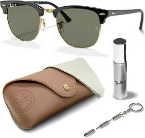 Ray-Ban RB3016 Clubmaster Classic Square Shape Sunglasses With Eyewear Kit Bundle - High Bridge Fit -Casual Square Sunglasses