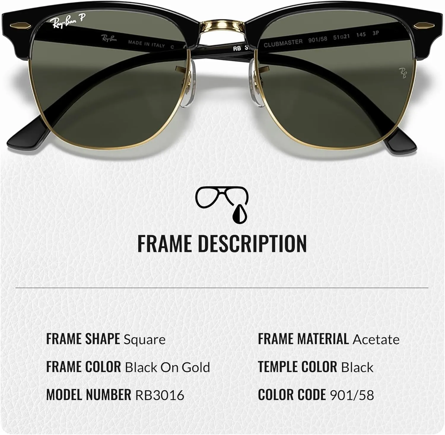 Ray-Ban RB3016 Clubmaster Classic Square Shape Sunglasses With Eyewear Kit Bundle - High Bridge Fit -Casual Square Sunglasses