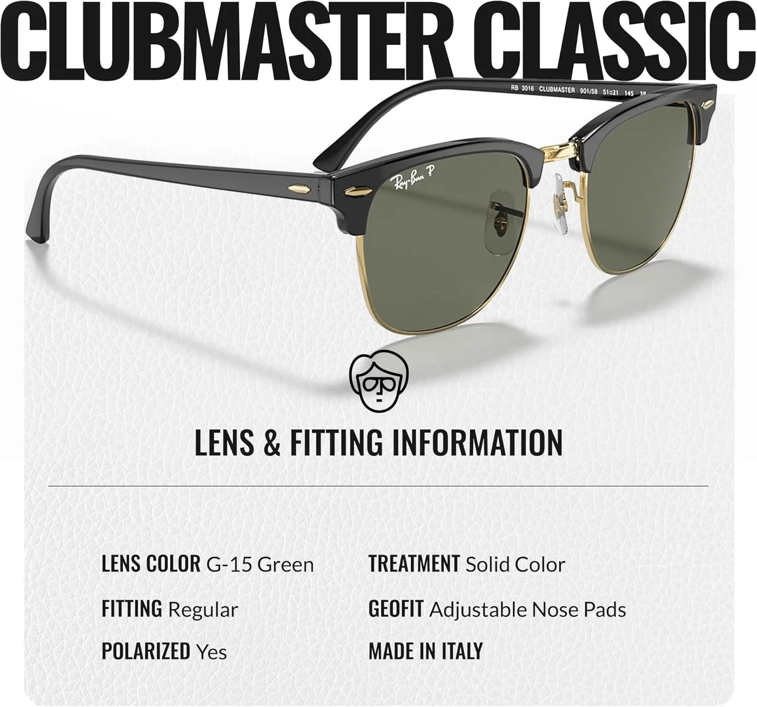 Ray-Ban RB3016 Clubmaster Classic Square Shape Sunglasses With Eyewear Kit Bundle - High Bridge Fit -Casual Square Sunglasses