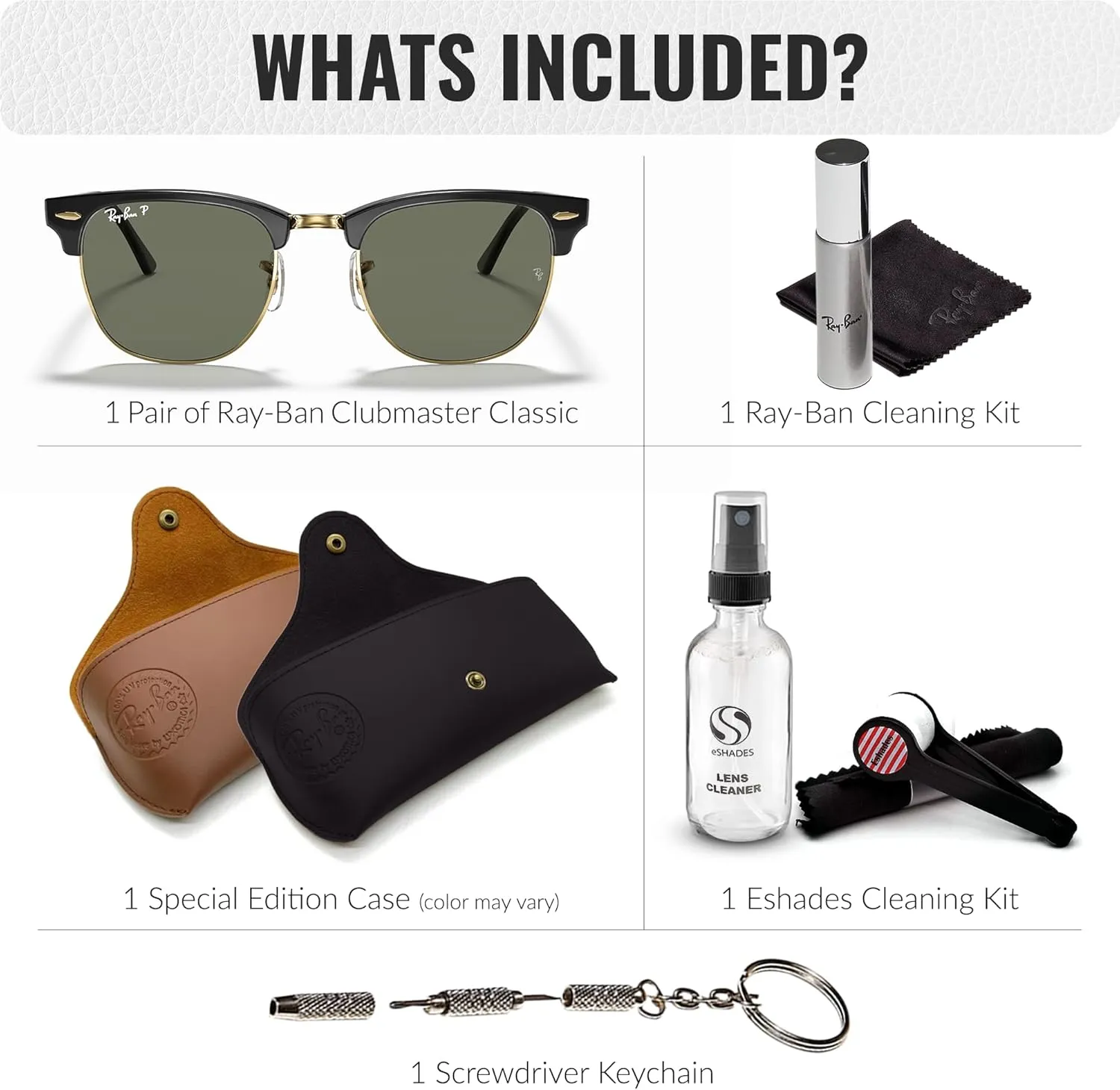 Ray-Ban RB3016 Clubmaster Classic Square Shape Sunglasses With Eyewear Kit Bundle - High Bridge Fit -Casual Square Sunglasses