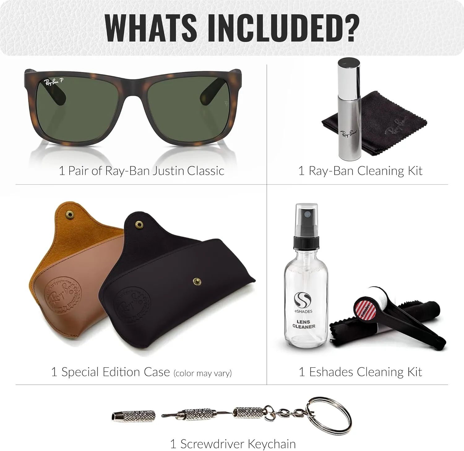 Ray-Ban RB4165 JUSTIN Classic Square Shape Sunglasses With Eyewear Kit Bundle - High Bridge Fit - Square Sunglasses