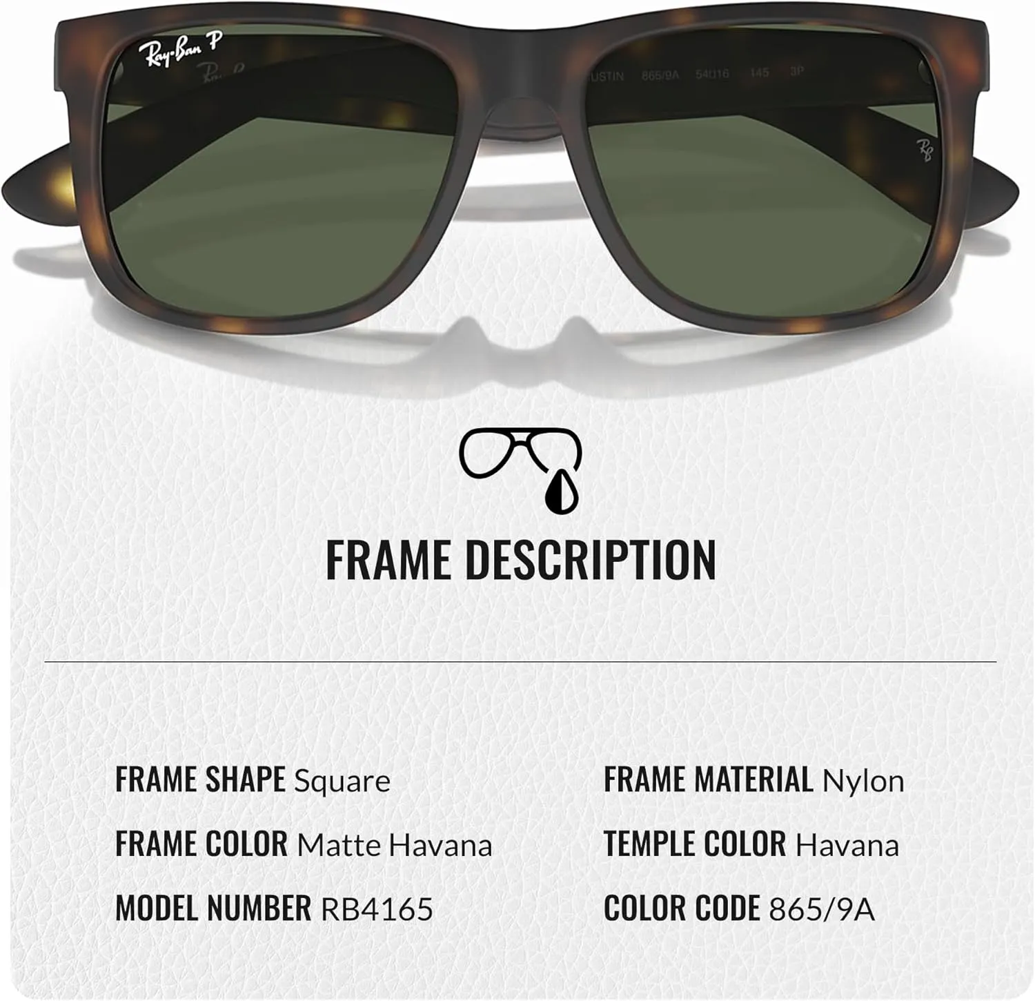 Ray-Ban RB4165 JUSTIN Classic Square Shape Sunglasses With Eyewear Kit Bundle - High Bridge Fit - Square Sunglasses