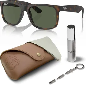 Ray-Ban RB4165 JUSTIN Classic Square Shape Sunglasses With Eyewear Kit Bundle - High Bridge Fit - Square Sunglasses