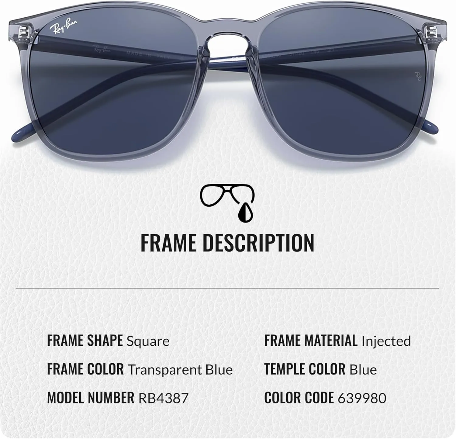 Ray-Ban RB4387 Square Shape Sunglasses for Men & Women With Eyewear Kit Bundle- Timeless Classic Sun Glasses