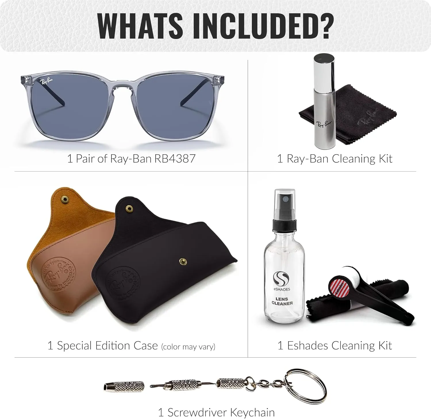 Ray-Ban RB4387 Square Shape Sunglasses for Men & Women With Eyewear Kit Bundle- Timeless Classic Sun Glasses