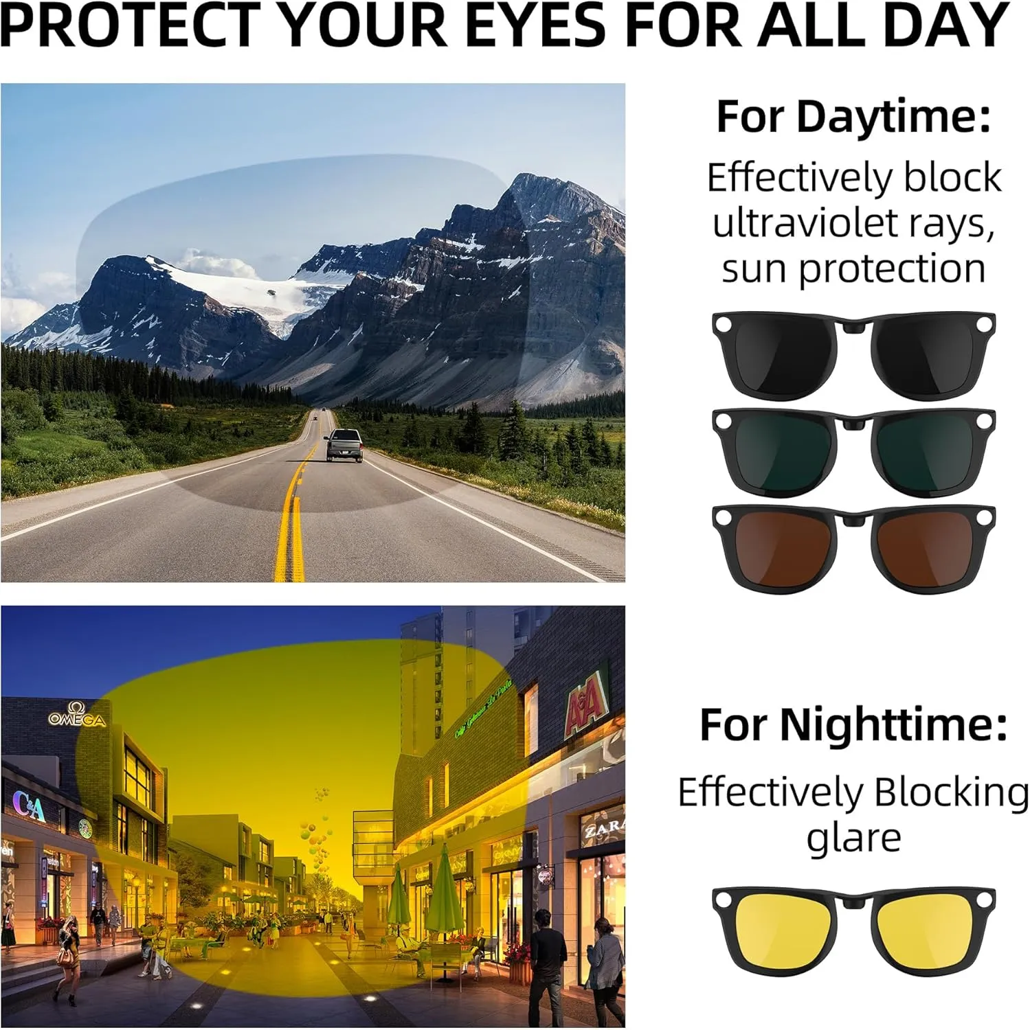RCstyle Polarized Clip Compatible With Ray-Ban Meta Wayfarer (RW4008 Size M Standard 50-22) Smart Glasses Color Changing Clip Set (Brown, Dark Green)