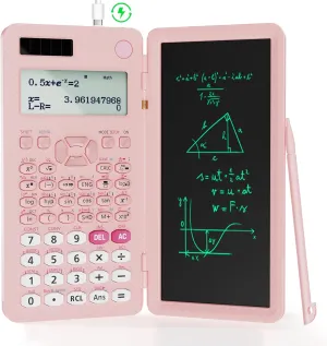 Rechargeable ROATEE 991ES MAX Scientific Calculators, CalcNote Multiview 4-Line Display with LCD Writing Tablet Notepad, Foldable Portable for Business High School College Students and Teacher(Pink)