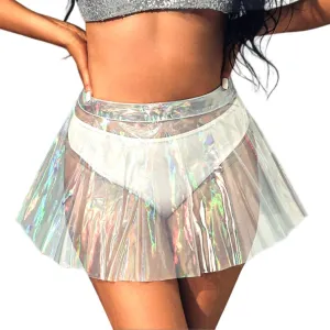 REETAN Rave Clear Holographic Skirt Transparent See Through Outfit for Women