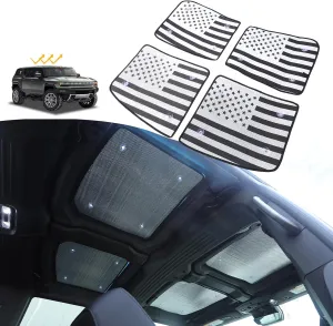 Roof Sunshade for Hummer EV Accessories,Sunroof Shade,Front & Rear Glass Roof Sun Shade UV Sun Blocking Heat Shade Comptatible with Hummer EV 2024-2025 (USA American Flag)