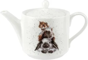 Royal Worcester Wrendale Designs Piggy in the Middle Teapot | 1 Pint Single Serve Tea Pot | Hannah Dale Illustrated Design | Made from Porcelain | Dishwasher Safe