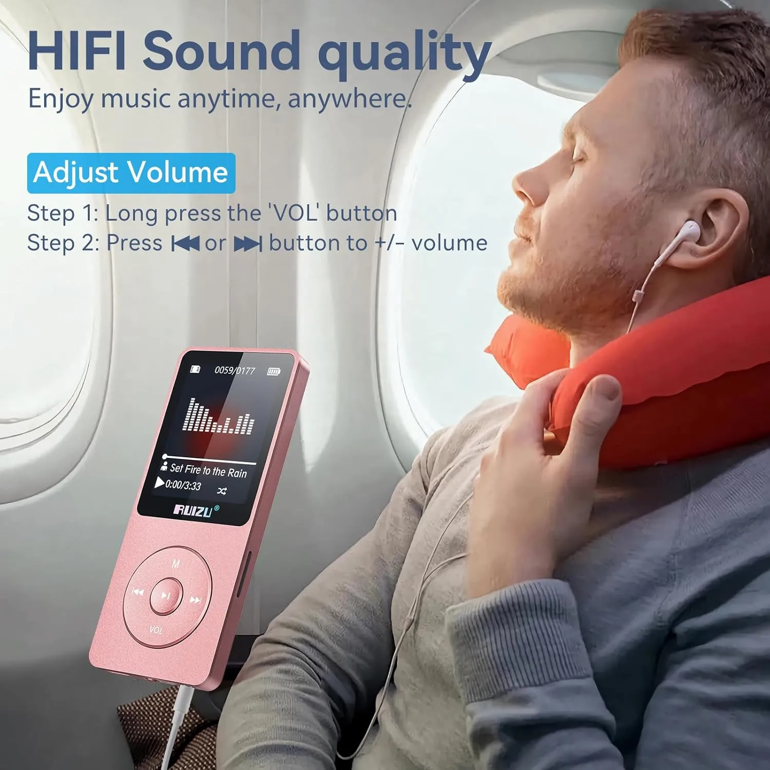 RUIZU 64GB MP3 Player with Bluetooth 5.3, 1.8" Screen Portable Music Player, FM Radio, Voice Recording, EBook, Shuffle Single Loop, 80H Digital Audio Video Playback, Lightweight, Support 128GB TF Card