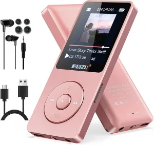 RUIZU 64GB MP3 Player with Bluetooth 5.3, 1.8" Screen Portable Music Player, FM Radio, Voice Recording, EBook, Shuffle Single Loop, 80H Digital Audio Video Playback, Lightweight, Support 128GB TF Card