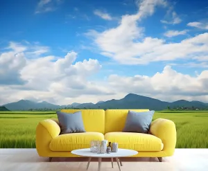 Rural Scenery Large Mural Wallpaper, Prairie Mountain View Personalized Poster, Natural Landscape Custom Photo Mural for TV Background Bedroom Sofa Backdrop (Non-self-Adhesive)
