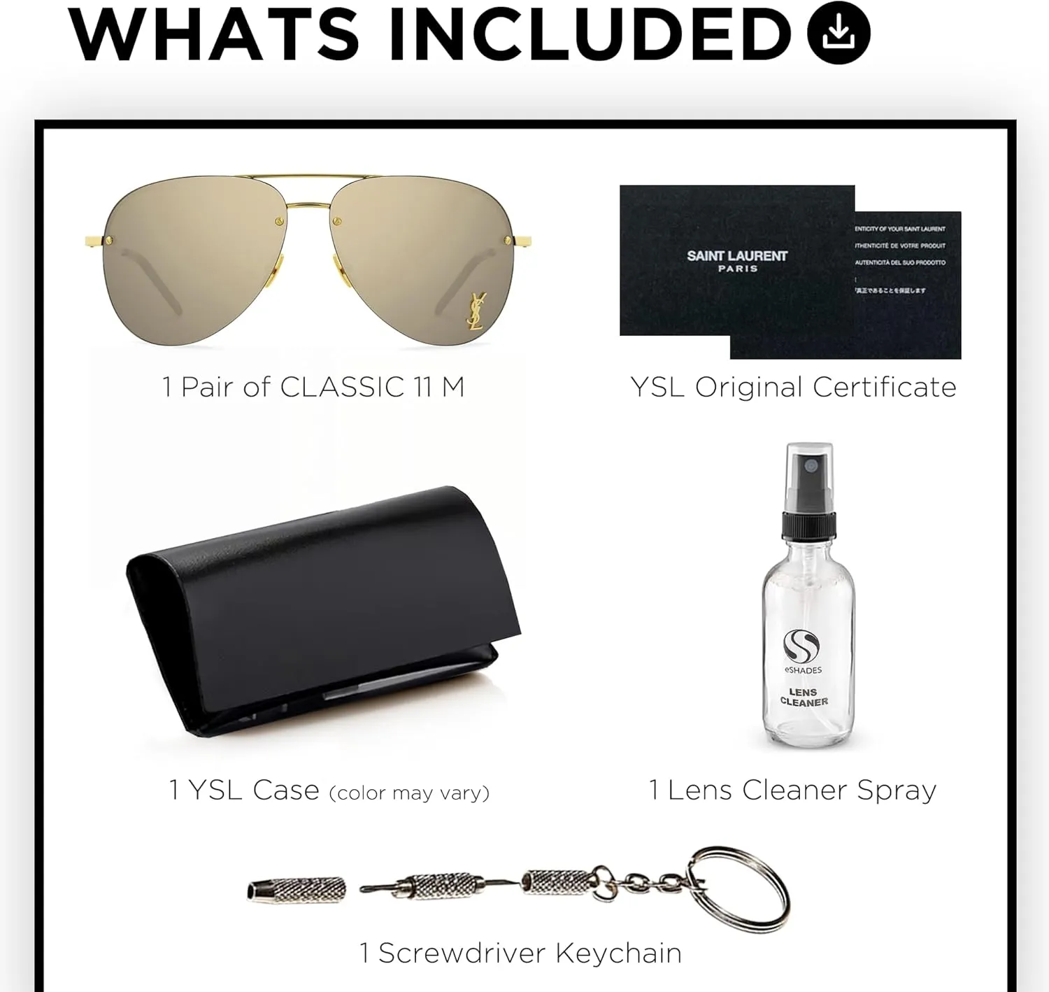 SAINT LAURENT SL CLASSIC 11 M Pilot shape Sunglasses   Bundle with eSHADES Luxury Eyewear Kit