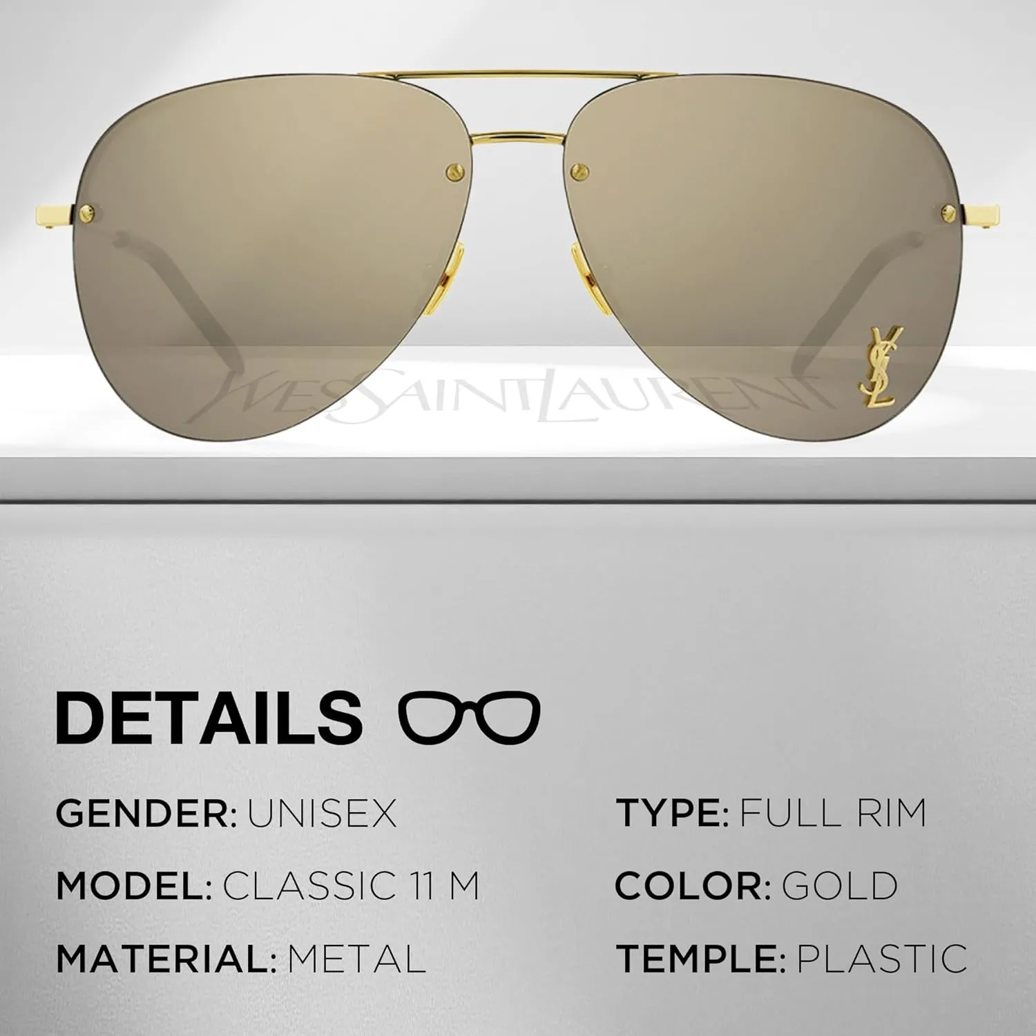 SAINT LAURENT SL CLASSIC 11 M Pilot shape Sunglasses   Bundle with eSHADES Luxury Eyewear Kit
