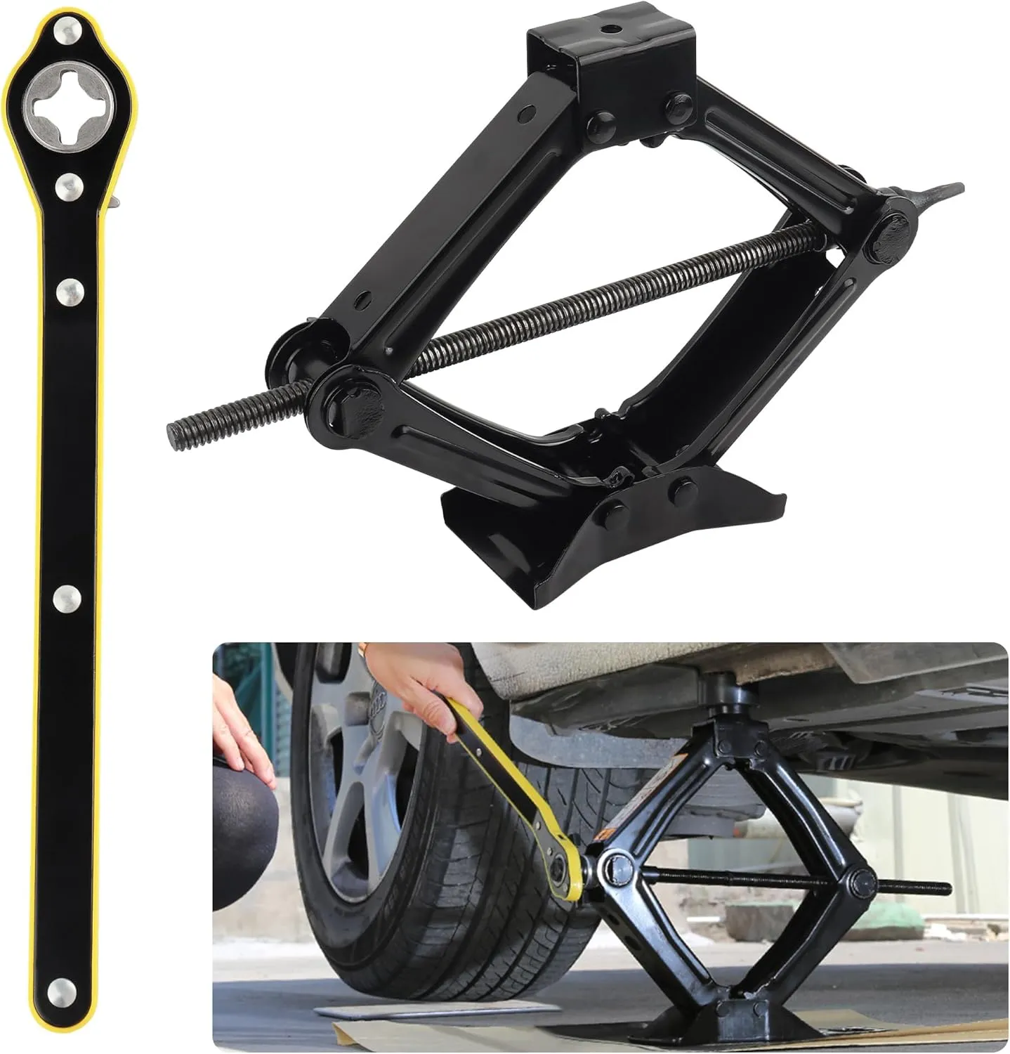 Scissor Jack for Car, Portable Tire Changing Kit with Maximum Load 1T, Ratchet Wrench, Professional Accessories for MPV SUV