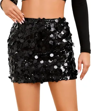 Sequin Skirt for Women Stretchy Bodycon Mini Skirts Sexy Sparkly Skirt Glitter Shiny Skirt Night Out Party