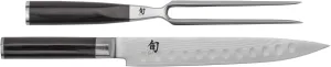 Shun Classic 2 Piece Carving Set, Includes 9" Classic Hollow Ground Slicing Knife and Carving Fork, Handcrafted Japanese Set, VG-MAX Core with Damascus Stainless Steel Cladding, Pakkawood Handle