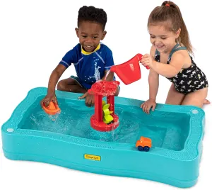 Simplay3 Carry & Go Ocean Drive 2-Sided Water Play Table for Kids with 4 Accessories - Indoor/Outdoor Toy Includes Waterwheel, Boat, Bucket, and Truck, Made in USA