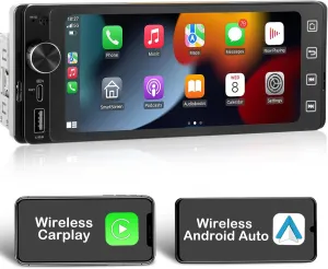 Single Din Touchscreen Radio Wireless Apple Car Play Wireless Android Auto, 6.2 in Single Din Car Stereo with Mirror Link Bluetooth FM GPS Navigation SWC EQ