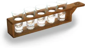 SPL woodcraft Shot Glass Set in Unique Stylish Oak Wooden Holder – Largest 1,7 Ounce (50ml) Glasses – Glassware and Shot Stand – Professional and Amateur Bartenders – Bar or Home Parties Ukraine