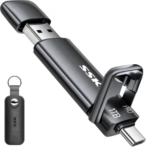 SSK 1TB USB C Thumb Drive up to 1000MB/s,Fast USB Flash Dual Drive,External SSD Flash Drive Type C USB A 3.2 Gen 2 Flash Drive,USB C Memory Stick for iPhone 15/PS4/Android Phone/Tablet/Windows/Mac