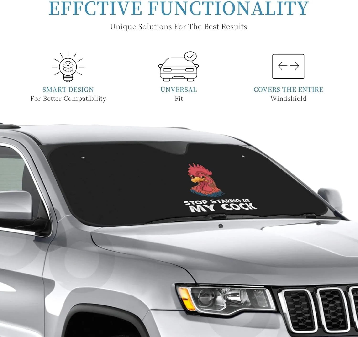 Stop Staring at My Cock Windshield Sun Shade Keep Your Vehicle Cool, for SUV Cars Trucks Universal Sun Shade