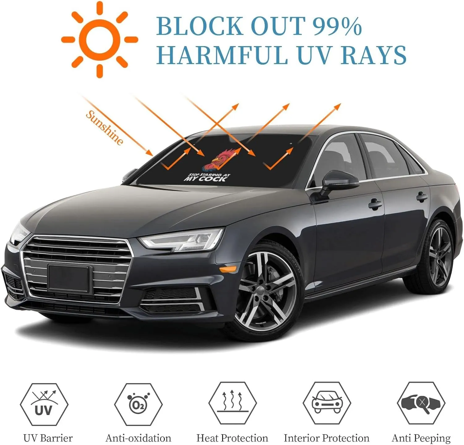 Stop Staring at My Cock Windshield Sun Shade Keep Your Vehicle Cool, for SUV Cars Trucks Universal Sun Shade