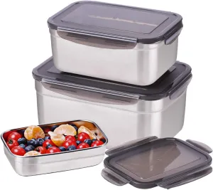 Sumerflos Large Stainless Steel Food Container - Set of 3 Sizes (Total Capacity: 6400ml/220oz) - Reusable Storage Container Set with Leakproof Lids - for Kimchi, Fruit, Salad, Outdoor Picnic