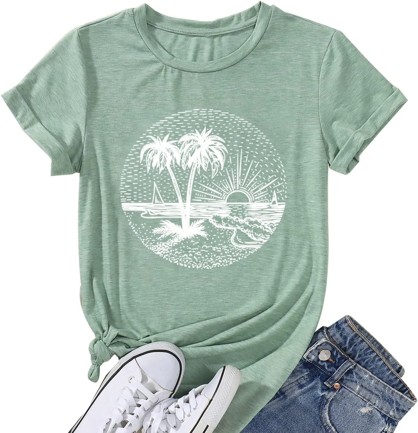 Summer Beach Tank Tops for Women Funny Cute Sunshine Coconut Tree Graphic Tee Shirt Hawaiian Family Vacation Tops