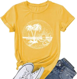 Summer Beach Tank Tops for Women Funny Cute Sunshine Coconut Tree Graphic Tee Shirt Hawaiian Family Vacation Tops