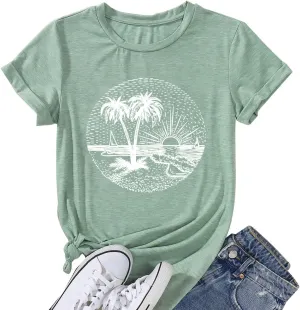 Summer Beach Tank Tops for Women Funny Cute Sunshine Coconut Tree Graphic Tee Shirt Hawaiian Family Vacation Tops