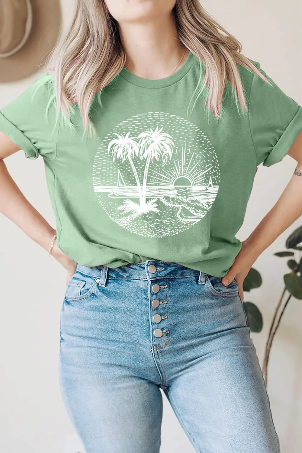Summer Beach Tank Tops for Women Funny Cute Sunshine Coconut Tree Graphic Tee Shirt Hawaiian Family Vacation Tops