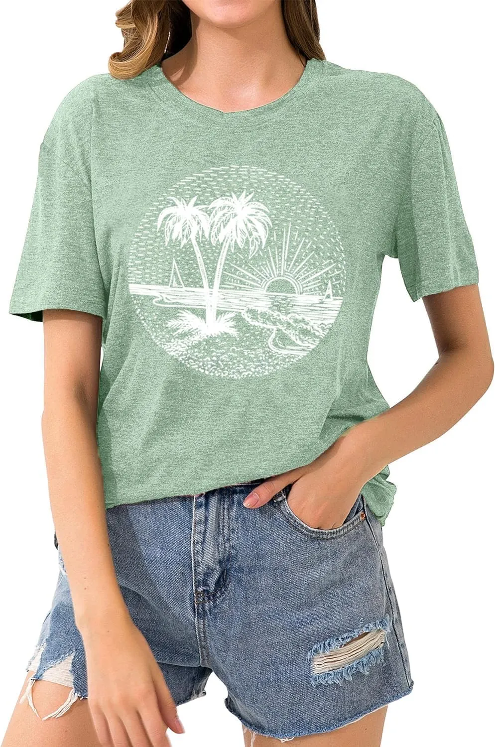Summer Beach Tank Tops for Women Funny Cute Sunshine Coconut Tree Graphic Tee Shirt Hawaiian Family Vacation Tops