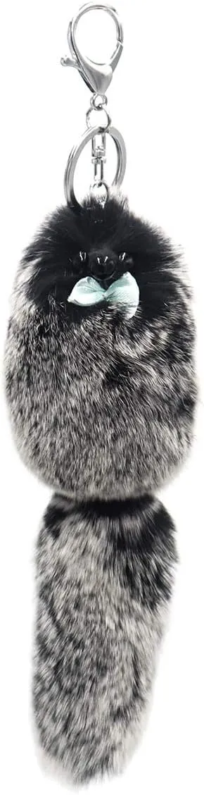 surell - Genuine Mink Fur Grape Bunch Fruit Keychain - Cute Veggie Bag Purse Charm - Healthy Food Pom Pon Gold Ring Fluffy